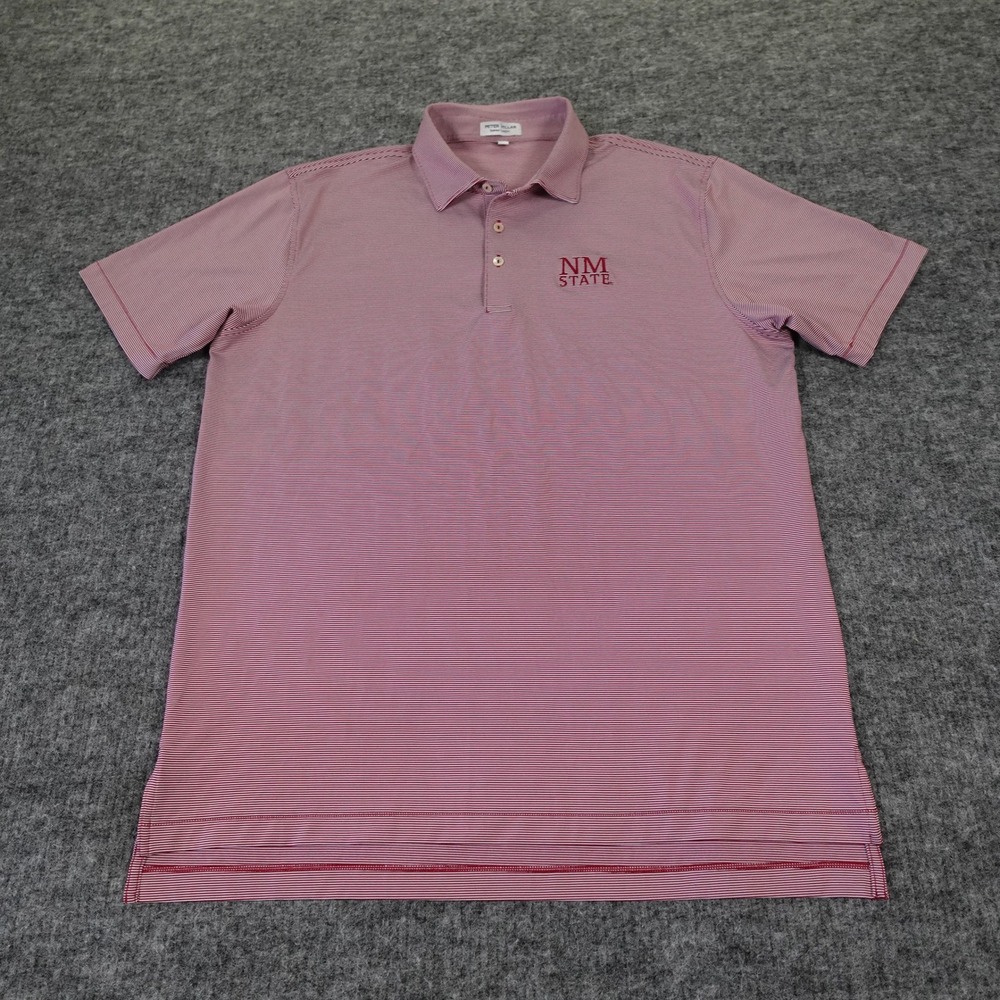 Peter Millar Summer Comfort Polo‎ Shirt Men's Large Red Striped NM State Golf